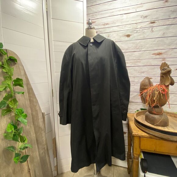 Misty Harbor Black Rain Trench Coat Zip Out Flannel Lining Button 42 REG Pilot - Picture 1 of 13